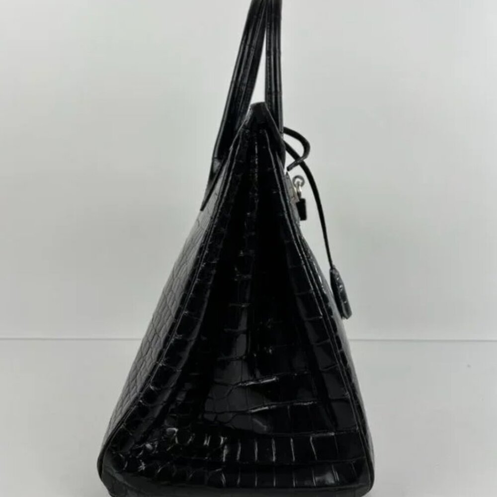 Hermes Shiny Porosus Crocodile Skin Birkin 35 w Palladium HW in Noir or Black - Picture 5 of 13